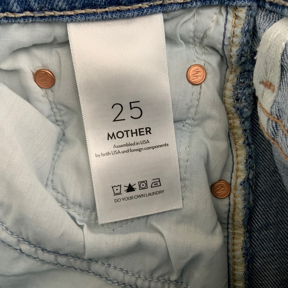 Mother Denim High Waisted Straight Leg Distressed Jeans Blue Medium Wash - Picture 11 of 13